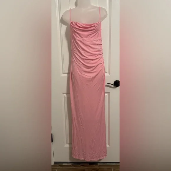 Capuffy women’s Pink Drape Neck Maxi Dress. - Picture 4 of 6